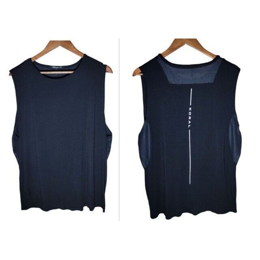 Koral Womens Size Large Activewear Tank Top Black Mesh Netting Sleeveless